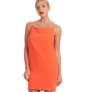 Trina Turk orange draped back dress w/ gold chain hardware